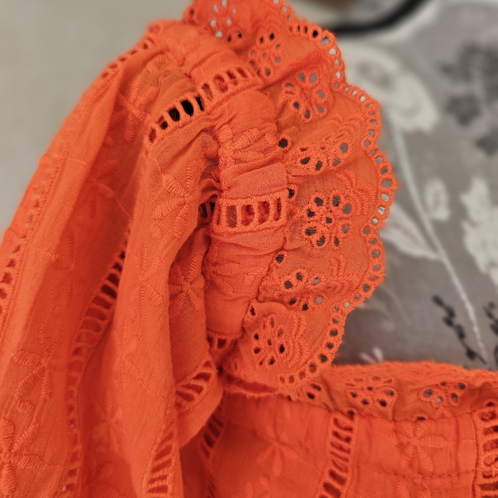 Venus Off The Shoulder Lace Eyelet Dress NWT Orange Sz. 4 - Picture 8 of 12